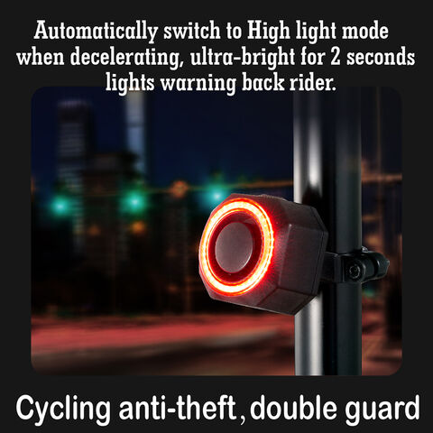 Feu Arrière de Vélo LED avec Alarme Antivol, Détection de Freinage, Avertissement Automatique de Nuit, IP65, Batterie Rechargeable, Montage Arrière pour Vélo