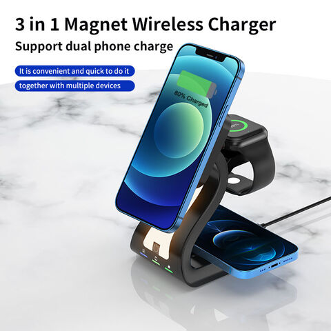 محطة شحن لاسلكية 3 في 1 لشاحن App MagSafe، حامل شاحن Mag-Safe مغناطيسي سريع معتمد من Qi بقوة 15 واط لهواتف iPhone 16 15