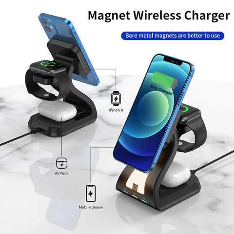 محطة شحن لاسلكية 3 في 1 لشاحن App MagSafe، حامل شاحن Mag-Safe مغناطيسي سريع معتمد من Qi بقوة 15 واط لهواتف iPhone 16 15