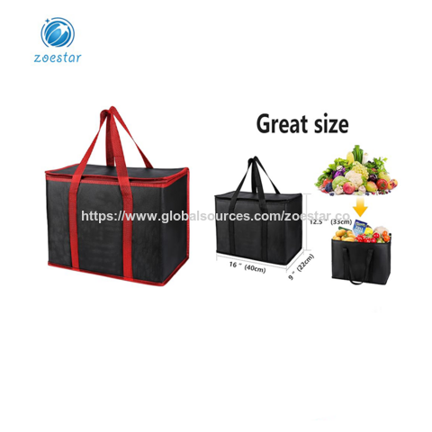 Large Insulated Grocery shopping bags,Black, reusable bag,thermal zipper,Collapsible,tote,cooler,foodtransport hot and cold,campin