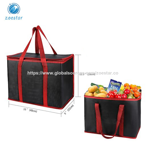 Large Insulated Grocery shopping bags,Black, reusable bag,thermal zipper,Collapsible,tote,cooler,foodtransport hot and cold,campin