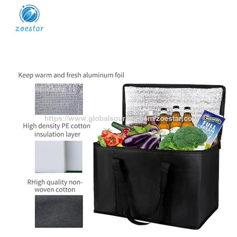 Large Insulated Grocery shopping bags,Black, reusable bag,thermal zipper,Collapsible,tote,cooler,foodtransport hot and cold,campin