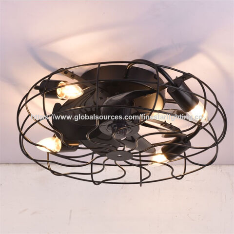 Ventilador de teto industrial em ferro forjado com luzes CCT, Smart Home, lâmpadas E27 E16, luminária de ventilador de estilo moderno de 50 cm com controle por APP