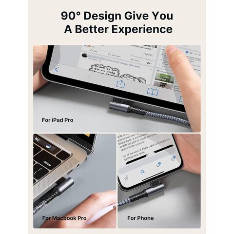 Cable de Carga Rápida Tipo C, Cable USB A a Tipo C PD con Ángulo Recto de 90 Grados, Trenzado de Nailon Duradero