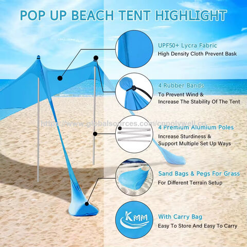 Tenda de Praia Abrigo Solar de Abertura Fácil à Venda - Cobertura de Praia à Prova de Vento de Montagem Rápida