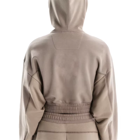 Sweatshirt Court à Fermeture Éclair et Col Haut pour Femmes, Coupe Personnalisée avec Logo OEM et Cordon de Serrage Réglable pour Tenues Décontractées et Sportives à Capuche