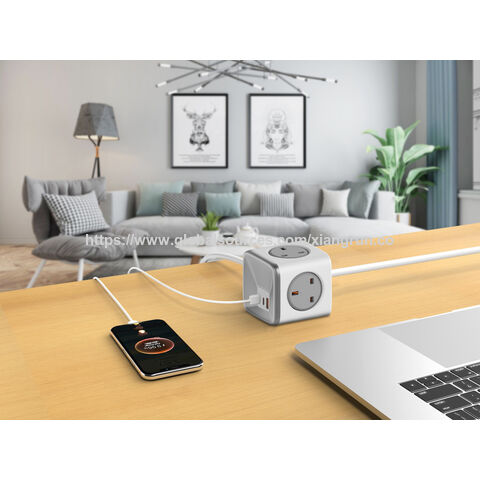 مكعب طاقة بمقبس كهربائي ومقبس حائط بريطاني PD 33W مع 3 منافذ USB Powercube