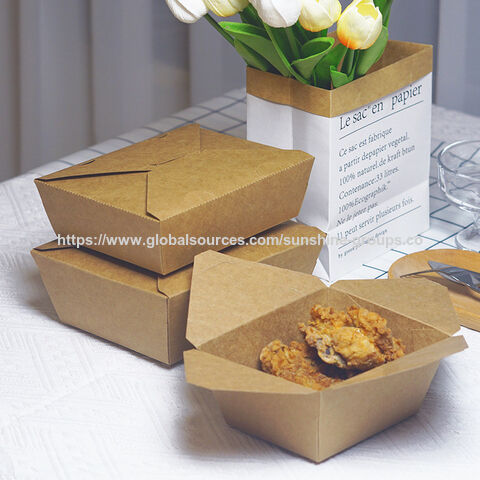Caja de papel desechable para comida rápida, pollo frito, almuerzo para llevar, embalaje, ensalada, caja de almuerzo de papel kraft a prueba de aceite