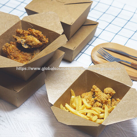 Caja de papel desechable para comida rápida, pollo frito, almuerzo para llevar, embalaje, ensalada, caja de almuerzo de papel kraft a prueba de aceite