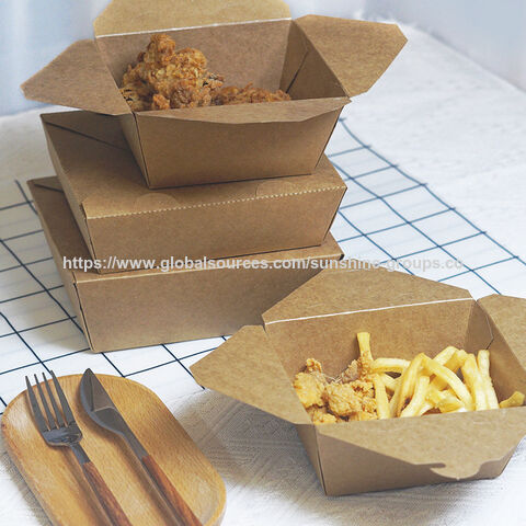 Caja de papel desechable para comida rápida, pollo frito, almuerzo para llevar, embalaje, ensalada, caja de almuerzo de papel kraft a prueba de aceite