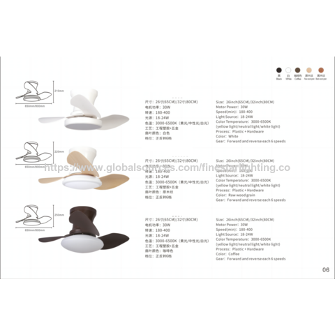 Ventilateur de plafond LED 32" 24 pouces avec lumière, gradation infinie, différentes couleurs, pales avec impression bois