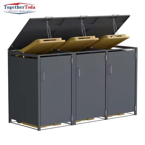 Contentor de Lixo Duplo para Exterior em Aço Galvanizado de Grande Capacidade para Reciclagem, Balde de Lixo para Rua e Pátio, Contentor de Reciclagem para Exterior