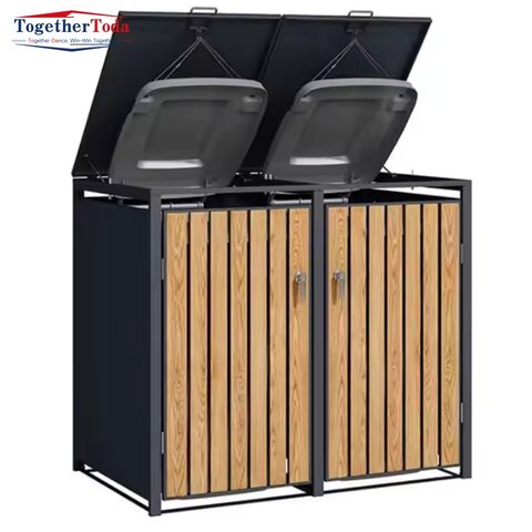 Contentor de Lixo Duplo para Exterior em Aço Galvanizado de Grande Capacidade para Reciclagem, Balde de Lixo para Rua e Pátio, Contentor de Reciclagem para Exterior