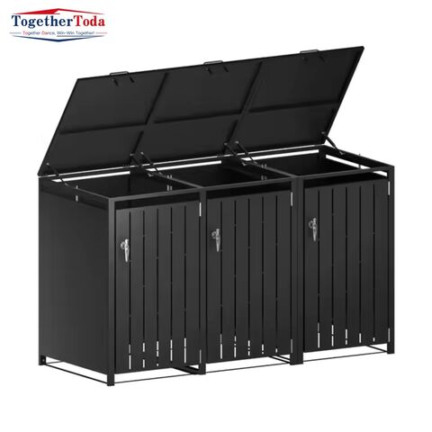 Contentor de Lixo Duplo para Exterior em Aço Galvanizado de Grande Capacidade para Reciclagem, Balde de Lixo para Rua e Pátio, Contentor de Reciclagem para Exterior