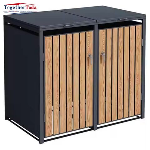 Contentor de Lixo Duplo para Exterior em Aço Galvanizado de Grande Capacidade para Reciclagem, Balde de Lixo para Rua e Pátio, Contentor de Reciclagem para Exterior