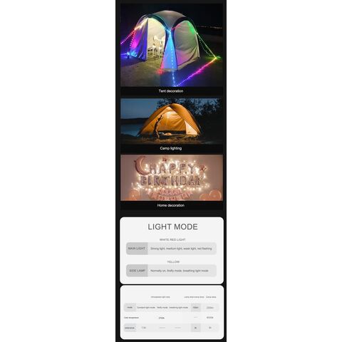 HISPEED Camping-Ausrüstung Outdoor Lichterkette Wasserdicht 10m Camp LED Wiederaufladbare Lichterkette