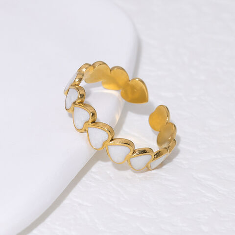 Anillo Ajustable de Acero Inoxidable de Alta Calidad con Corazón en Blanco y Negro con Aceite de Goteo y Baño de Oro de 18K para Mujer, Joyería de Regalo al por mayor