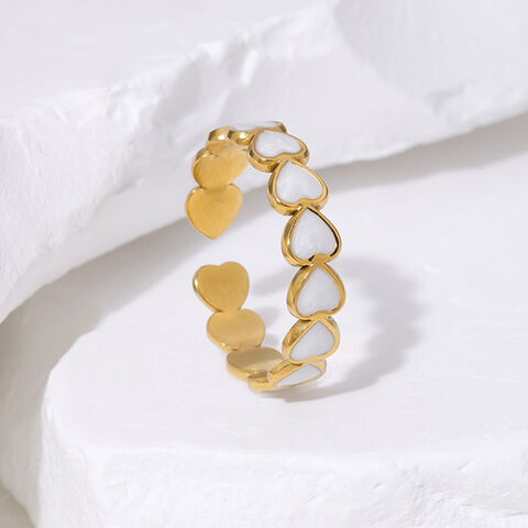Anillo Ajustable de Acero Inoxidable de Alta Calidad con Corazón en Blanco y Negro con Aceite de Goteo y Baño de Oro de 18K para Mujer, Joyería de Regalo al por mayor