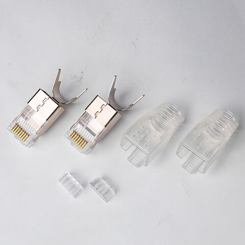 Ethernet FTP 8P8C Modularer, geschirmter Metall-Adapter RJ45 Cat7 Stecker mit Knickschutz.