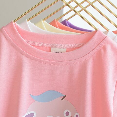 Camiseta de verão de manga curta para meninas - Roupa de verão moderna de meia manga feita de algodão fino, corte folgado