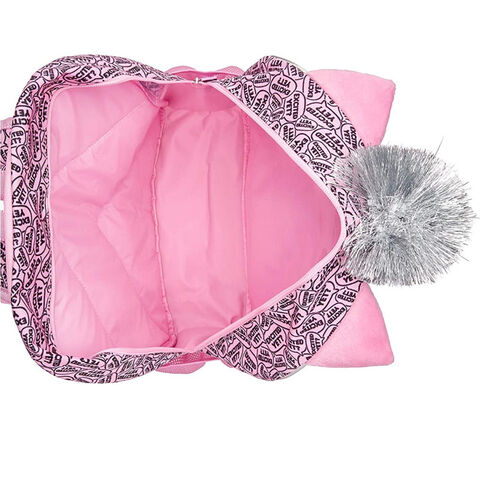 Sac à dos en gros pour adolescentes et petites filles avec paillettes roses/argentées, oreilles 3D et pompons