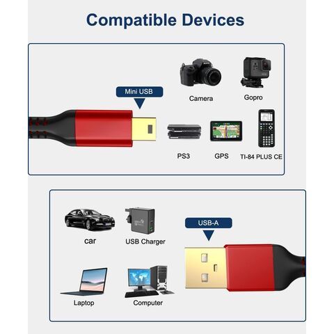 Mini-USB-Kabel 2 m, USB 2.0 Typ A auf Mini-B Kabel Geflochtenes Ladekabel