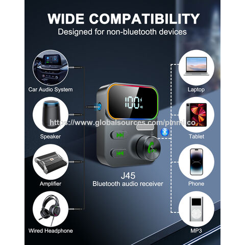 Receptor de audio Bluetooth 5.3 AGETUNR J48, salida AUX de 3.5MM, kit para coche manos libres, conexión automática RGB para música, pantalla LCD, doble enlace