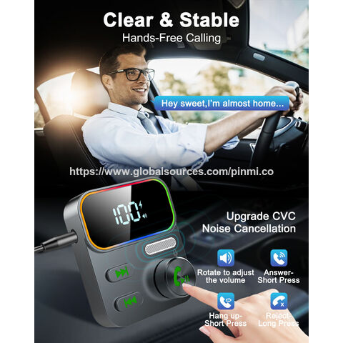 Receptor de audio Bluetooth 5.3 AGETUNR J48, salida AUX de 3.5MM, kit para coche manos libres, conexión automática RGB para música, pantalla LCD, doble enlace