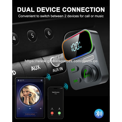 Receptor de audio Bluetooth 5.3 AGETUNR J48, salida AUX de 3.5MM, kit para coche manos libres, conexión automática RGB para música, pantalla LCD, doble enlace