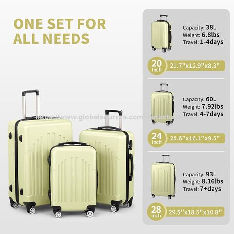 Ensembles de Bagages pour la Maison 3 Pièces, Ensemble de Valises Rigides PC+ABS avec Roues Pivotantes Doubles et Serrure TSA pour Voyages d'Affaires, Ensemble de 3 Pièces
