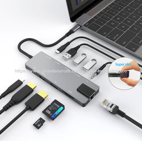 محور متعدد الوظائف عالي الجودة، 11 منفذًا، محور USB-C، تصميم حاصل على براءة اختراع، PD 100W، 10 جيجابت في الثانية، إيثرنت 1000 ميجابت في الثانية، للمكتب