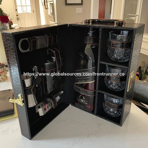 Caja de vino de madera portátil de alta calidad, personalizada de fábrica BSCI, caja de vino de cuero, caja de vino portátil, bar de vino personal para viajes