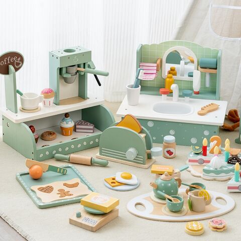 Juguetes educativos de madera para la primera infancia, pasteles de postre, juegos de té para jardín de infantes, juegos de casitas