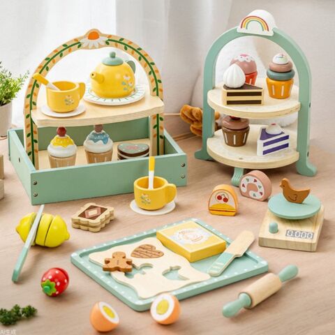 Juguetes educativos de madera para la primera infancia, pasteles de postre, juegos de té para jardín de infantes, juegos de casitas