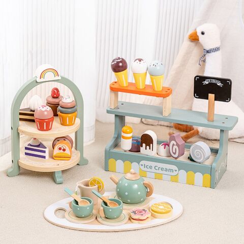 Juguetes educativos de madera para la primera infancia, pasteles de postre, juegos de té para jardín de infantes, juegos de casitas