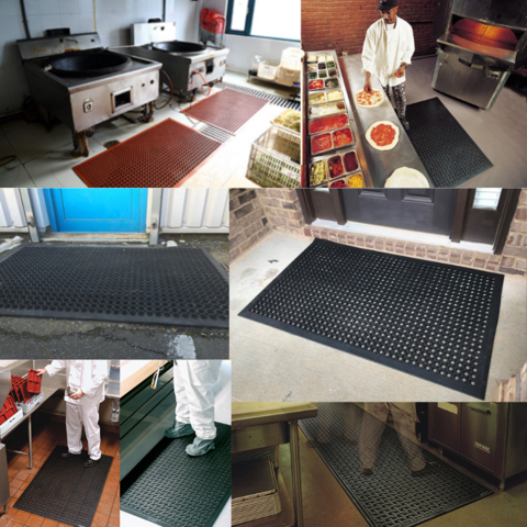 Tapete Industrial Antifatiga de Goma con Drenaje 3'x5' - Antideslizante, Perforado, para Cocina, Garaje, Taller, Entradas y Áreas Frías