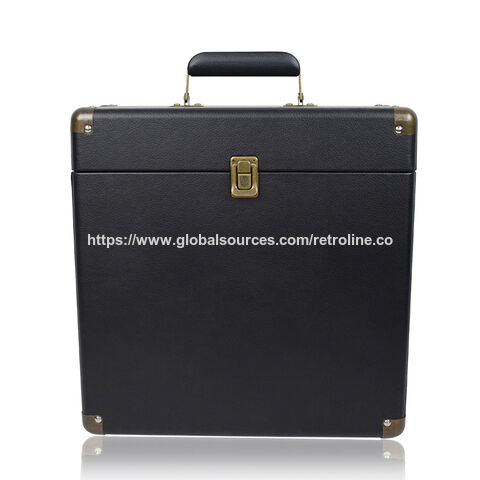Boîte de Rangement pour Disques Vinyles Vintage en Cuir Noir au Design Créatif - Valise de Transport pour Disques Vinyles