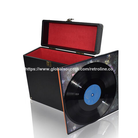Boîte de Rangement pour Disques Vinyles Vintage en Cuir Noir au Design Créatif - Valise de Transport pour Disques Vinyles