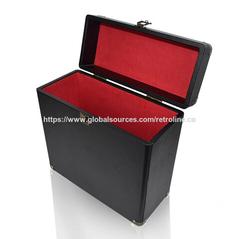 Boîte de Rangement pour Disques Vinyles Vintage en Cuir Noir au Design Créatif - Valise de Transport pour Disques Vinyles