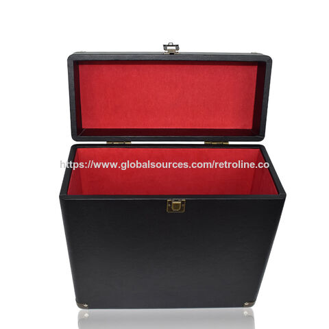 Boîte de Rangement pour Disques Vinyles Vintage en Cuir Noir au Design Créatif - Valise de Transport pour Disques Vinyles