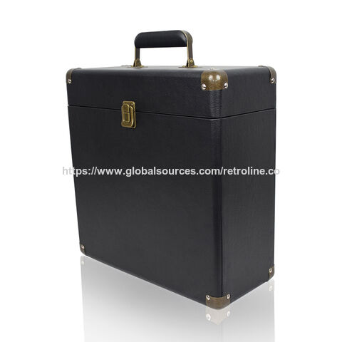 Boîte de Rangement pour Disques Vinyles Vintage en Cuir Noir au Design Créatif - Valise de Transport pour Disques Vinyles