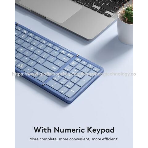 Faltbare Bluetooth-Tastatur mit Ziffernblock, kabelloses Full-Size-Falt-PU-Leder, tragbar für iOS Android Windows