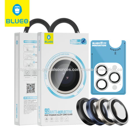 Protector de Lente de Cámara AR para iPhone 16 Pro Max BLUEO, Marco de Aleación de Titanio, Vidrio Templado Ultra Claro