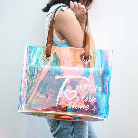 Individuell gestaltete PVC-Strandtasche, neue große Plastiktaschen, Damen-Tragetasche für die Arbeit, holografische Lederhandtaschen