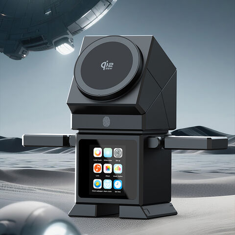 Qi2.2 25W Pengisi Daya Nirkabel Magnetik Cepat Robotik Kedatangan Baru dengan Layar Sentuh LCD Pintar, Foto dengan Speaker untuk iPhone, iWatch, Earbud
