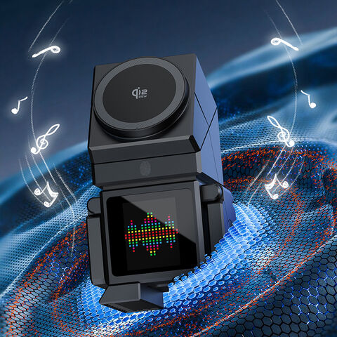 Qi2.2 25W Pengisi Daya Nirkabel Magnetik Cepat Robotik Kedatangan Baru dengan Layar Sentuh LCD Pintar, Foto dengan Speaker untuk iPhone, iWatch, Earbud