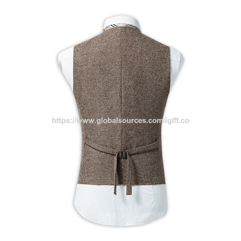 Chaleco de Traje para Hombre Ecológico, Mezcla de Lana, Corte Entallado, Gris, con Botones - Chalecos de Vestir para Negocios