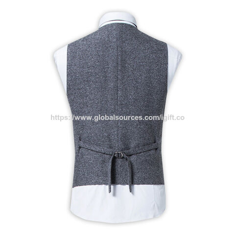 Chaleco de Traje para Hombre Ecológico, Mezcla de Lana, Corte Entallado, Gris, con Botones - Chalecos de Vestir para Negocios