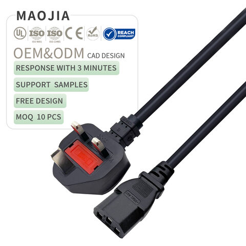 Cabo de alimentação de 3 pinos de 1,5 m para Reino Unido, cabo de alimentação de cobre puro de 0,75 mm quadrados, IEC 320 C13 para plugue BS-1363 de 1,8 m, cabo de alimentação para eletrodomésticos