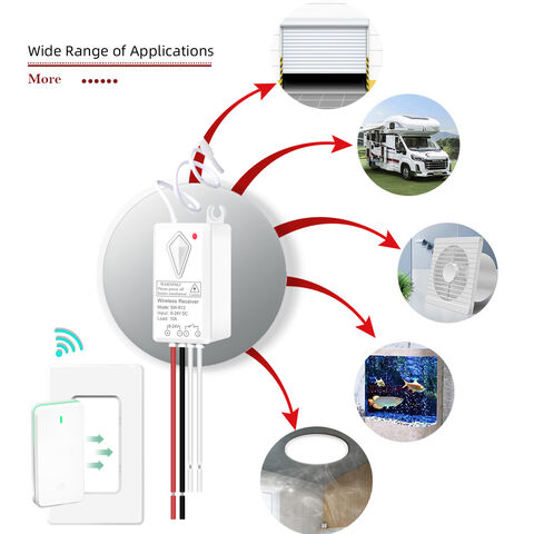 Kit de Interruptor de Control Remoto RF433Mhz Inalámbrico con Receptor Unidireccional de 12V DC, Código de Aprendizaje para Equipos de Tratamiento de Residuos, Corriente Máxima de 10A
